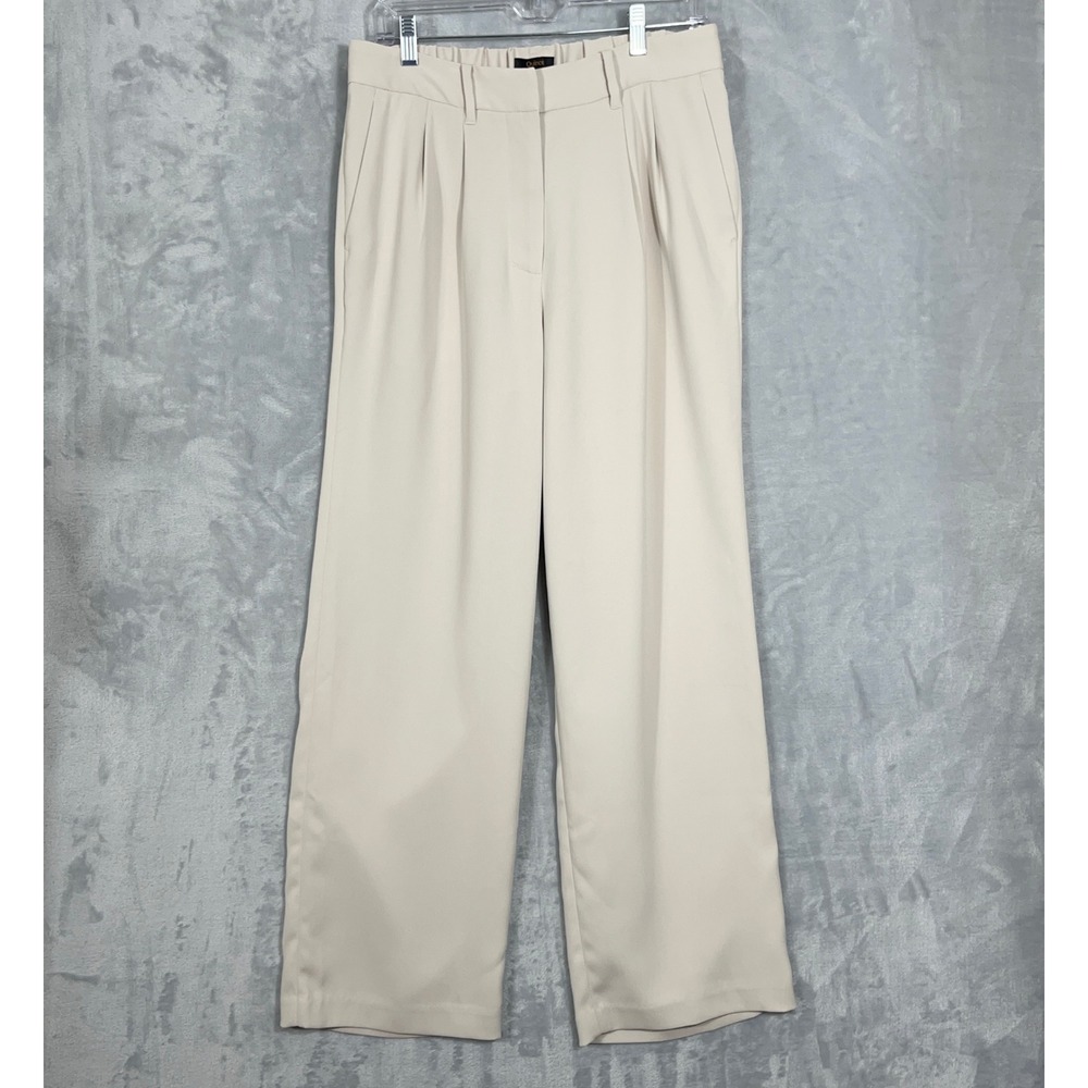 Quince Women Pants 12 Beige Pleated Crepe Stretch Wide Leg Career Minimalist